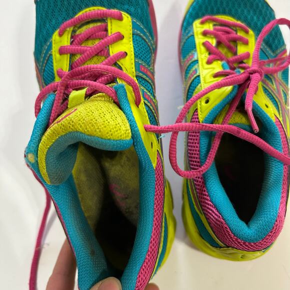Asics Womens 8.5 Gel Frantic 7 Pink, Blue & Green Neon Running Sneakers Athletic - Picture 7 of 8
